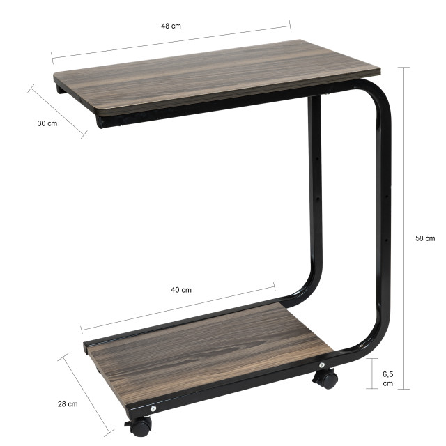 QUVIO Bijzettafel op wieltjes met opbergmandje metaal + hout 1395495 large