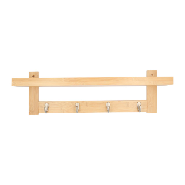 QUVIO Wandkapstok met plank met 4 rvs haken hout 2269195 large