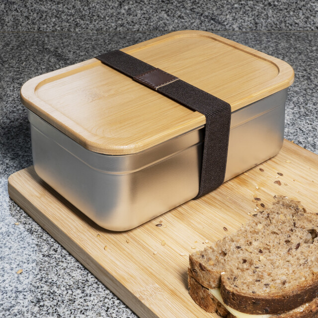 Krumble Lunchbox rvs met houten deksel en elastiek 1395440 large