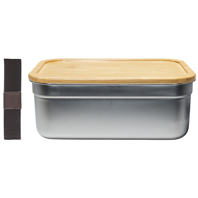 Krumble Lunchbox rvs met houten deksel en elastiek 1395440 large