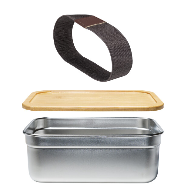 Krumble Lunchbox rvs met houten deksel en elastiek 1395440 large
