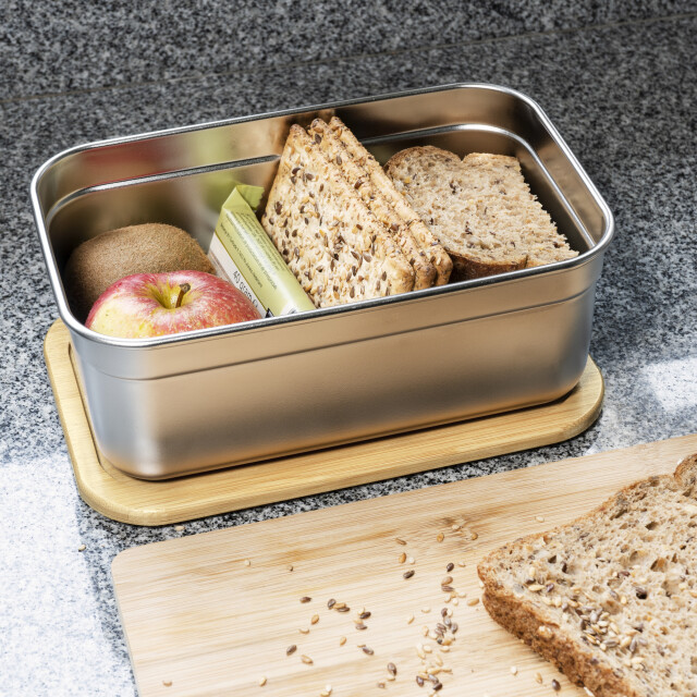 Krumble Lunchbox rvs met houten deksel en elastiek 1395440 large