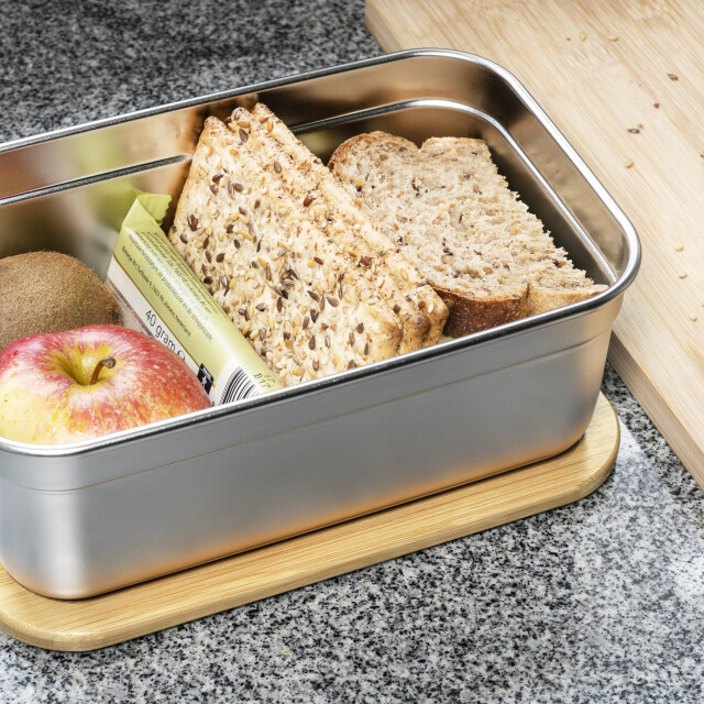 Krumble Lunchbox rvs met houten deksel en elastiek 1395440 large