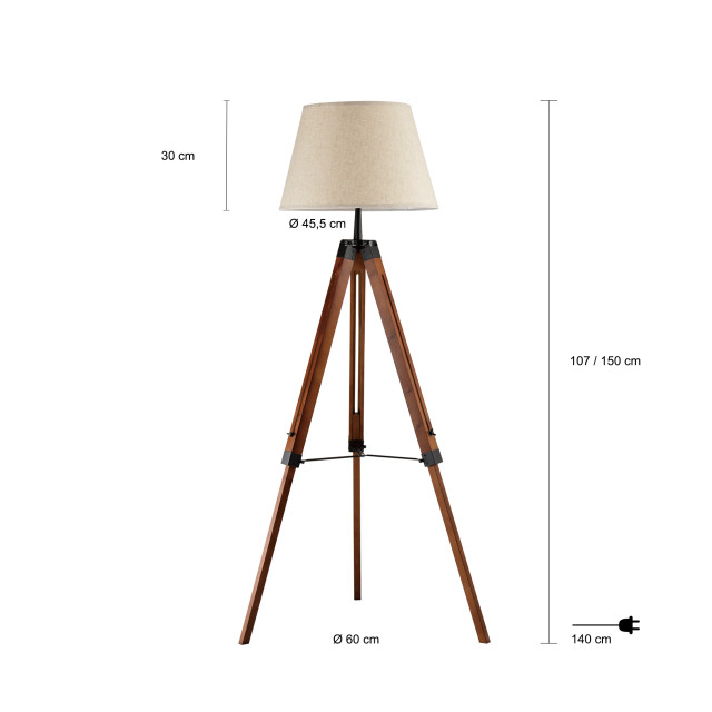 QUVIO Vloerlamp driepoot hout met beige kap quv5041l-wood 1395166 large