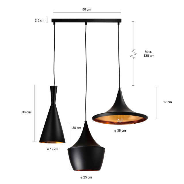 QUVIO Hanglamp 3-lichts verschillende kappen quv5059l-black 1395182 large