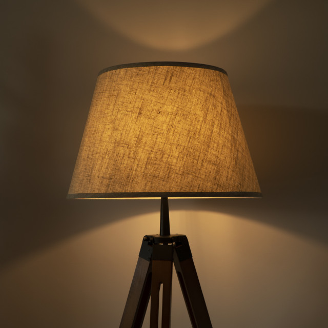 QUVIO Vloerlamp driepoot hout met beige kap quv5041l-wood 1395166 large