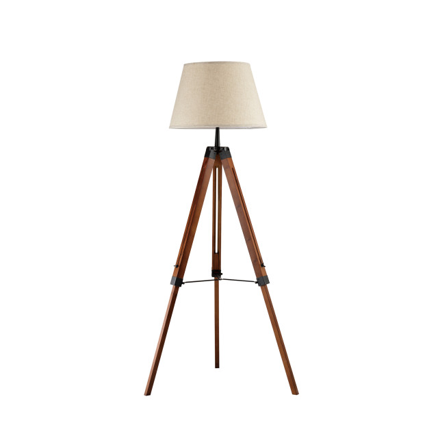 QUVIO Vloerlamp driepoot hout met beige kap quv5041l-wood 1395166 large