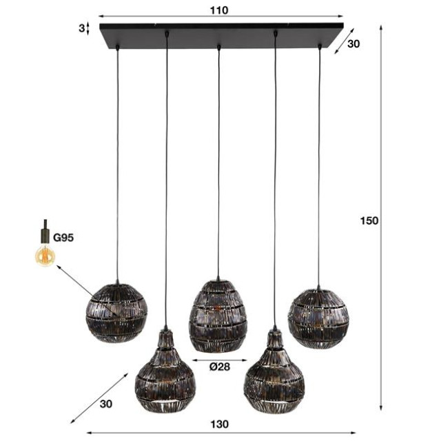 Hoyz hanglamp 5l strip multi shade bruin 2846283 large