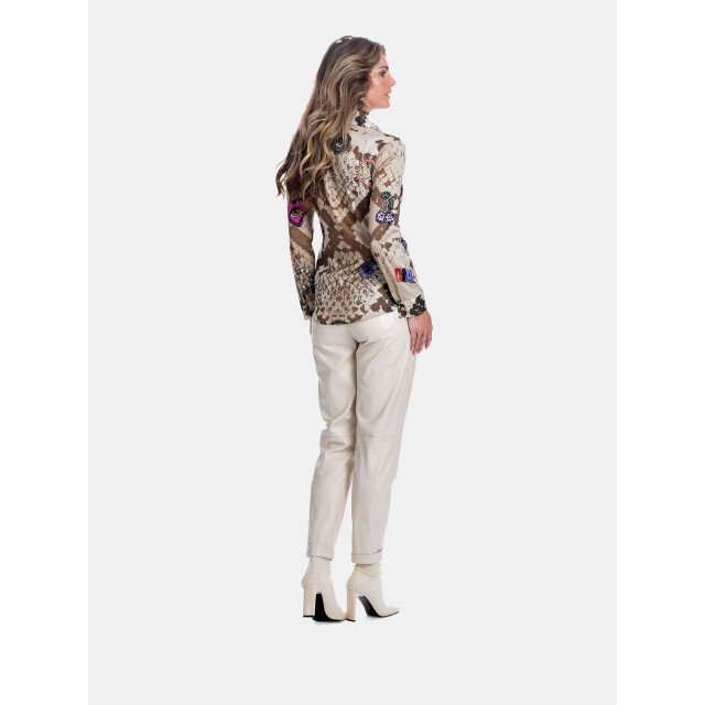 Mucho Gusto Blouse francis bay met beige slangenprint en kunstzinnige gedrukte patches Blouse Francis Bay met Beige Slangenprint en Kunstzinnige Gedrukte Patches large
