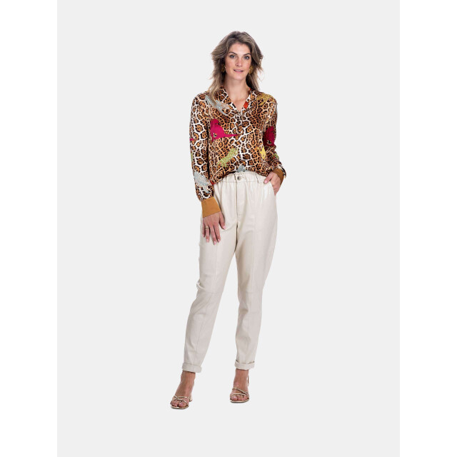 Mucho Gusto Blouse monza in zijde met camel luipaard print en multicolor luipaarden Blouse Monza in Zijde met Camel Luipaard Print en Multicolor Luipaarden large