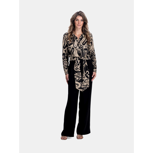Mucho Gusto Blouse antwerpen met zwart-beige 'thank you for the music' print Blouse Antwerpen met Zwart-Beige 'Thank You for the Music' Print large