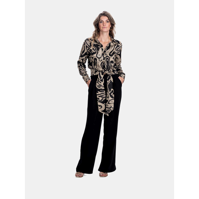 Mucho Gusto Blouse antwerpen met zwart-beige 'thank you for the music' print Blouse Antwerpen met Zwart-Beige 'Thank You for the Music' Print large
