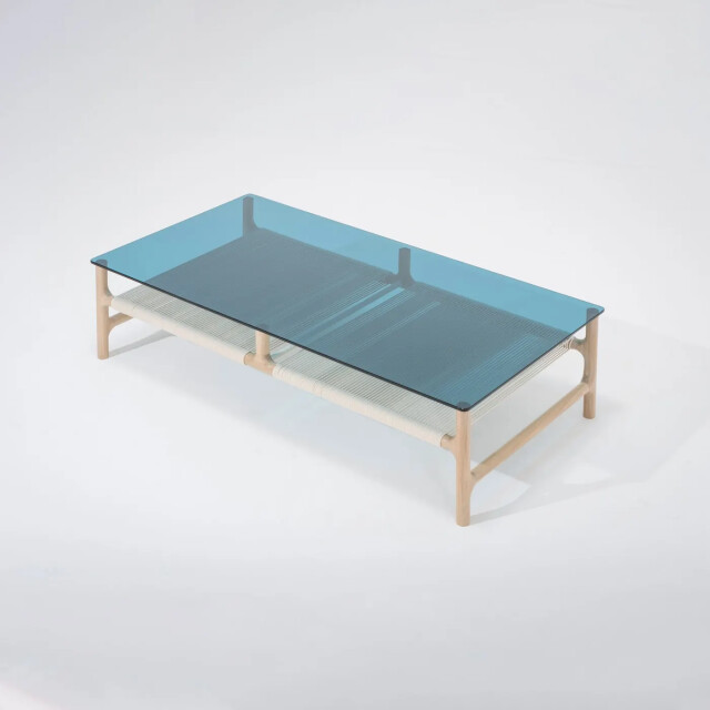 Gazzda Fawn coffee table houten salontafel whitewash met glazen tafelblad petrol 120 x 60 cm 2042006 large