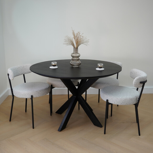 QUVIO Eettafel sofia – rond – Ø120 – stalen kruispoot – fsc®-gecertificeerd mangohout – 2933683 large