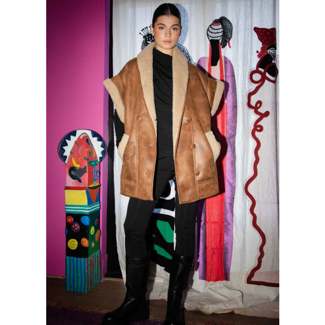 Studio Amaya Lammy oversized gilet strikceintuur maya Lammy oversized gilet met strikceintuur Maya  large