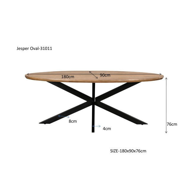 Livingfurn eetkamertafel jesper oval 180x90x76 cm mangohout 2926156 large