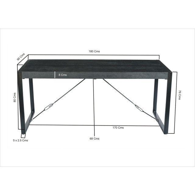 Livingfurn eetkamertafel norris 180x90x76 cm mangohout / gecoat staal 2926138 large