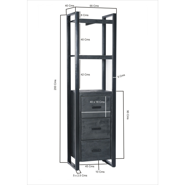 Livingfurn boekenkasten norris 200x55x40 cm mangohout / gecoat staal 2926143 large