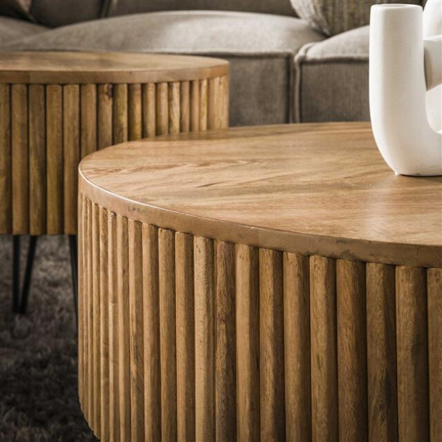 Hoyz salontafel wave rond massief mango zandkleur set van 2 2946430 large