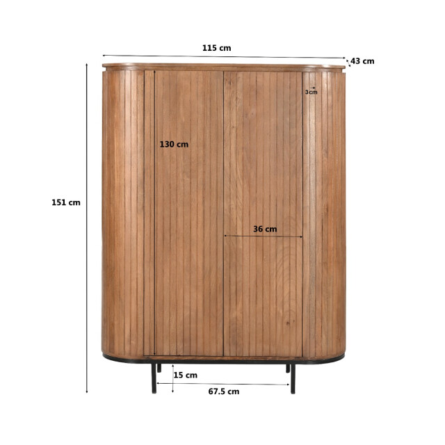 Livingfurn kabinetkast noor natural 150cm mangohout / gecoat staal 2658016 large