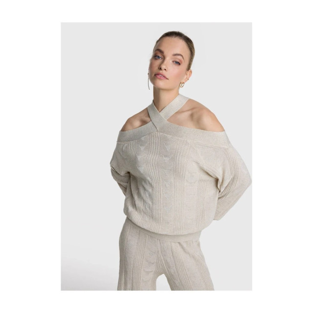 Alix The Label Ladies knitted bull jaquart crossover neck pullover ecru 4219.03.0045 large