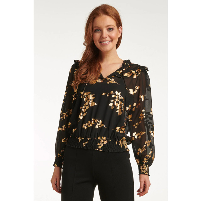 Smashed Lemon 23763-999-025 zwarte en gouden bloemenprint v-hals top 23763-999-025 large