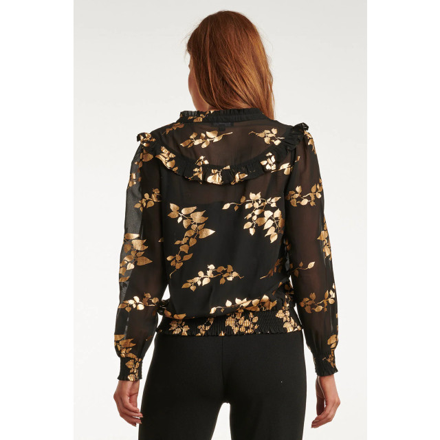 Smashed Lemon 23763-999-025 zwarte en gouden bloemenprint v-hals top 23763-999-025 large