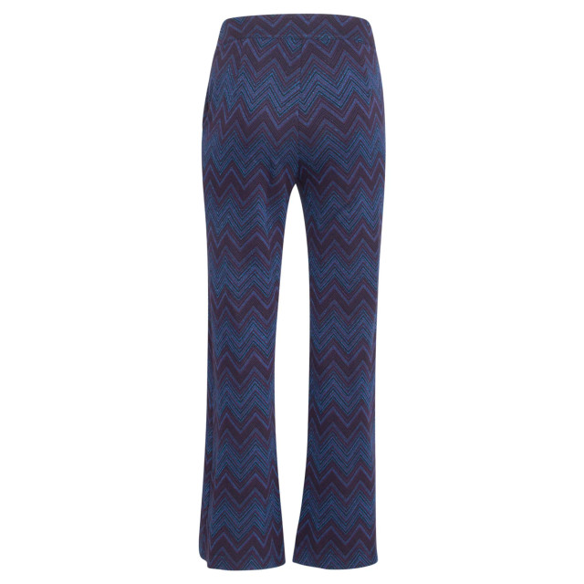 Smashed Lemon 24678 blauwe zigzag print broek met flared pasvorm 24678-675-999 large