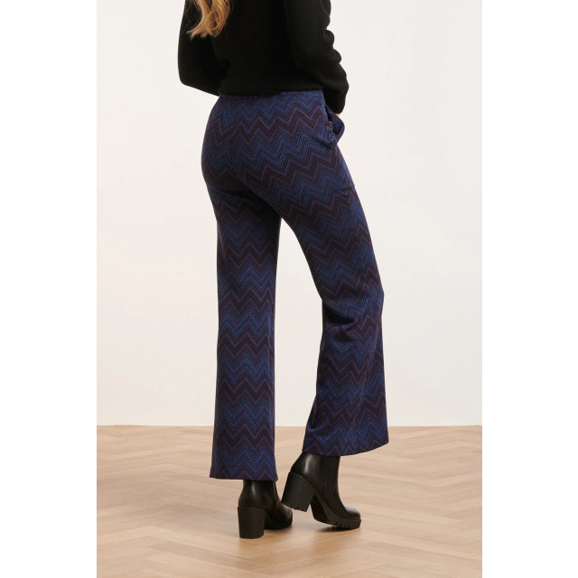 Smashed Lemon 24678 blauwe zigzag print broek met flared pasvorm 24678-675-999 large