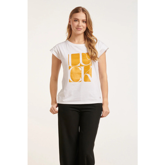 Smashed Lemon 24687 witte t-shirt met gouden 'luck' print 24687-000-025 large