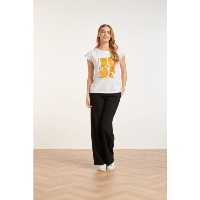 Smashed Lemon 24687 witte t-shirt met gouden 'luck' print 24687-000-025 large