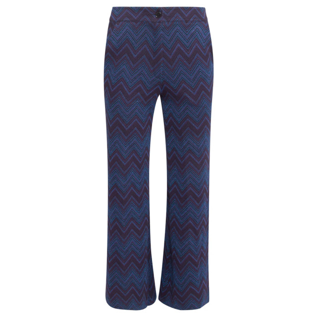 Smashed Lemon 24678 blauwe zigzag print broek met flared pasvorm 24678-675-999 large