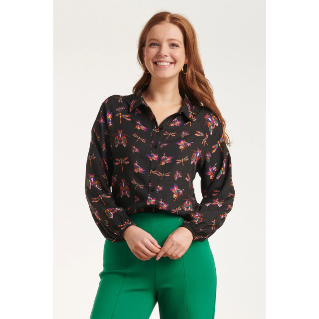 Smashed Lemon 24506 zwarte shirt blouse met insectenprint 24506-999-998 large