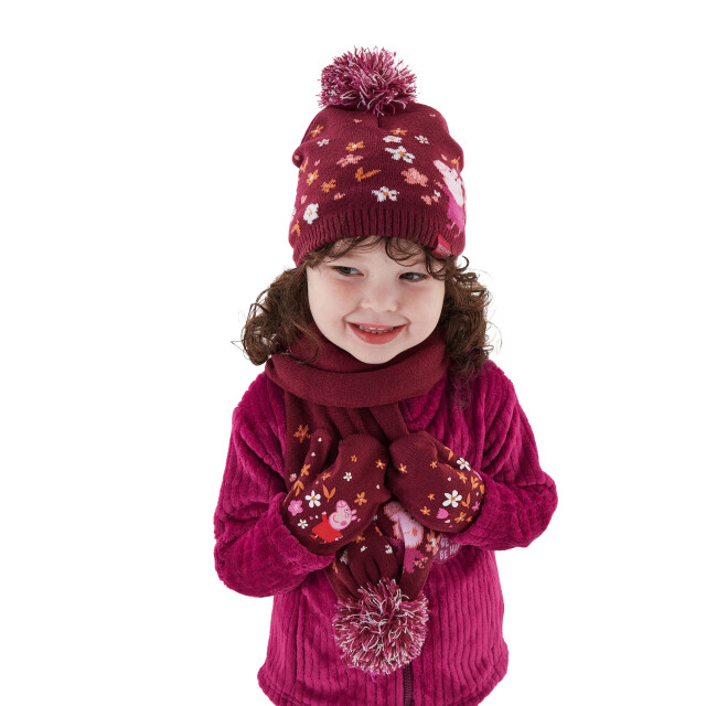 Regatta Pom pom gebreide peppa pig muts handschoenen en sjaal set UTRG6311_berrypinkautumn large