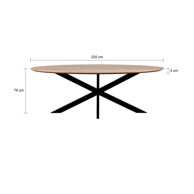 QUVIO Eettafel sofia– ovaal – 220x100 cm – stalen kruispoot – fsc®-gecertificeerd mangohout – zwart – naturel 2933678 large