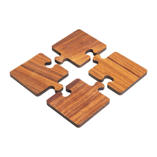 QUVIO Pannenonderzetter / 4 onderzetters glazen – puzzel – hout 2912800 large