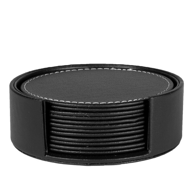 QUVIO 6 leren onderzetters rond met houder - 1395375 large