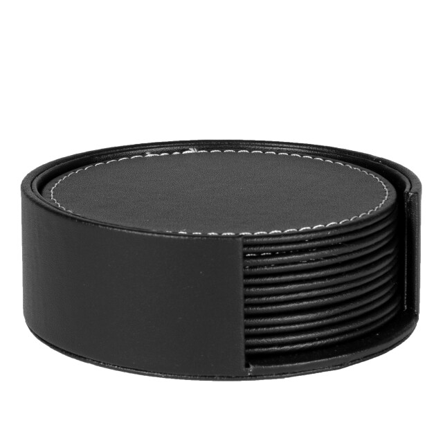 QUVIO 6 leren onderzetters rond met houder - 1395375 large