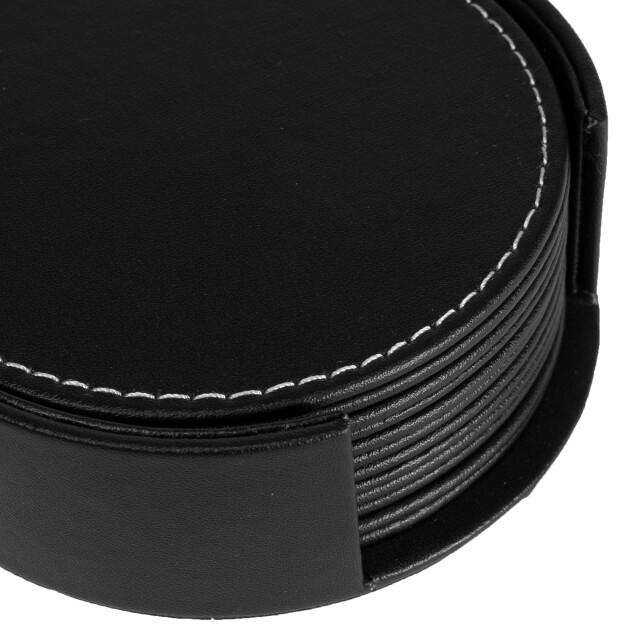 QUVIO 6 leren onderzetters rond met houder - 1395375 large
