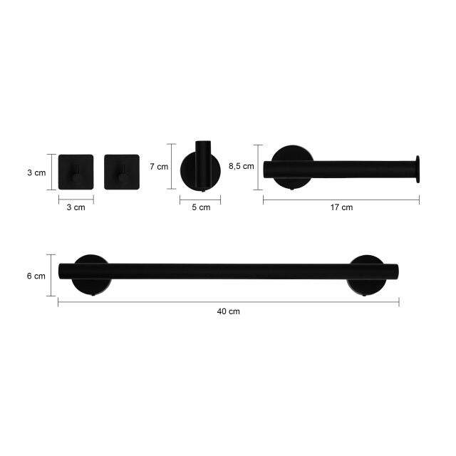 QUVIO Badkamer accessoires set (2x haakjes + toiletrolhouder + handdoekhouder) 5 delig rvs - 2269274 large