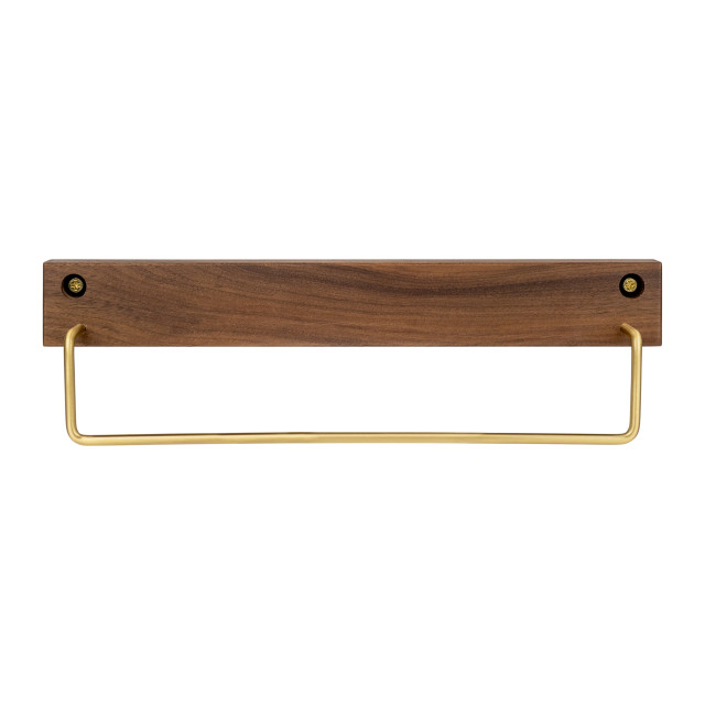 QUVIO Wand handdoekenhouder donker hout + goud 28 cm 1395501 large