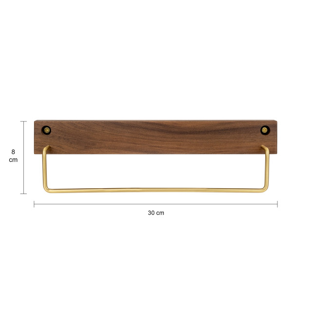 QUVIO Wand handdoekenhouder donker hout + goud 28 cm 1395501 large