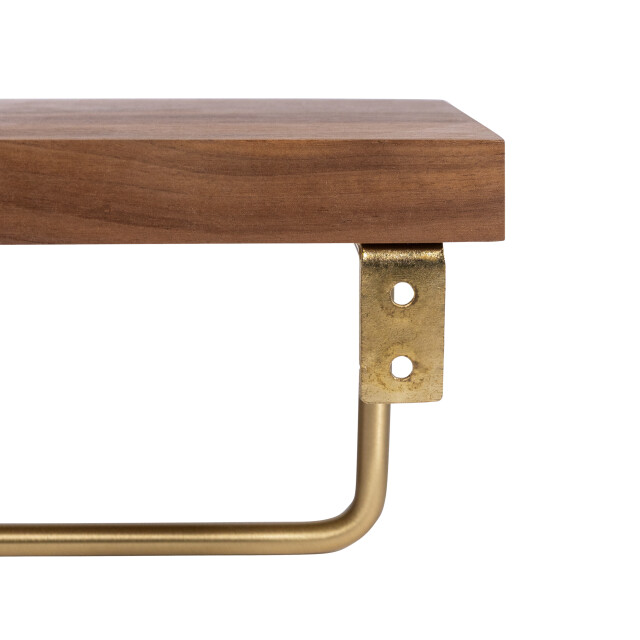 QUVIO Toiletrolhouder metaal met telefoon plank donker hout + goud 1395506 large