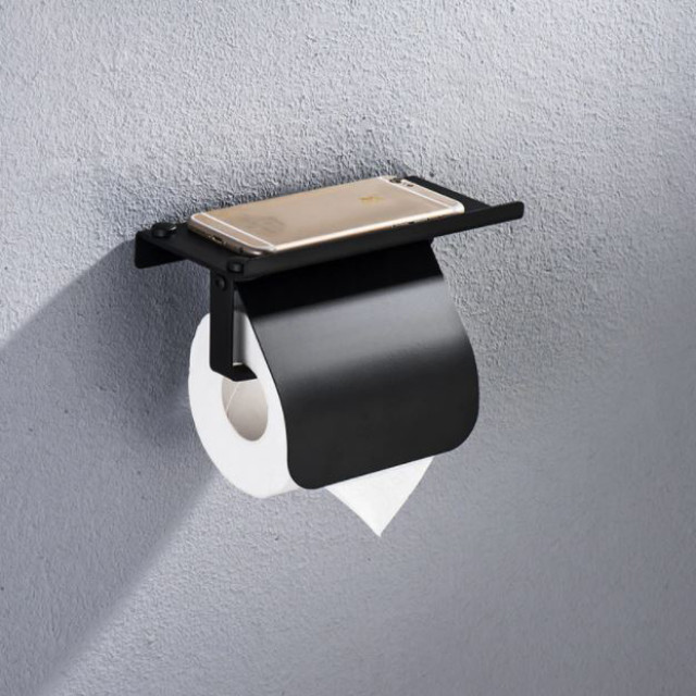 QUVIO Toiletrolhouder met telefoon plank staal - 1395264 large