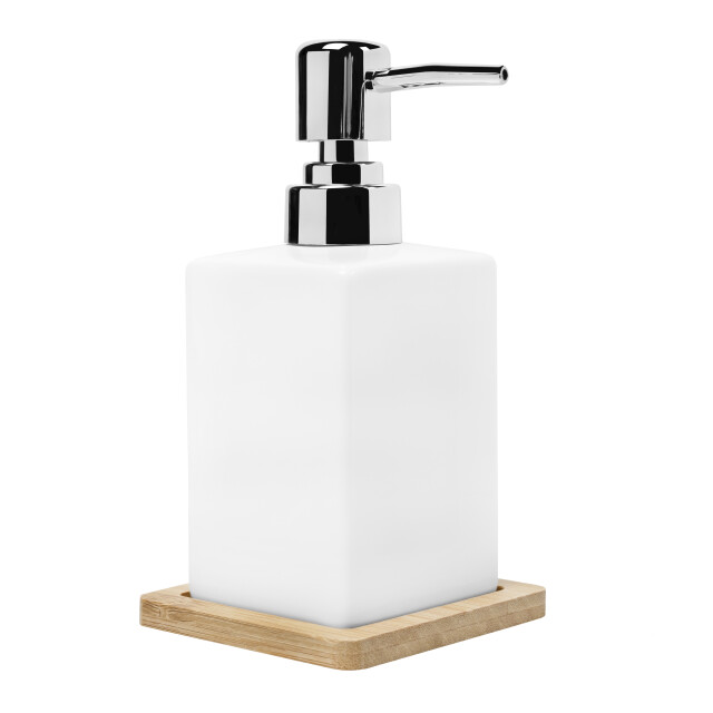 QUVIO Zeep dispenser met houten onderzetter - 1524374 large