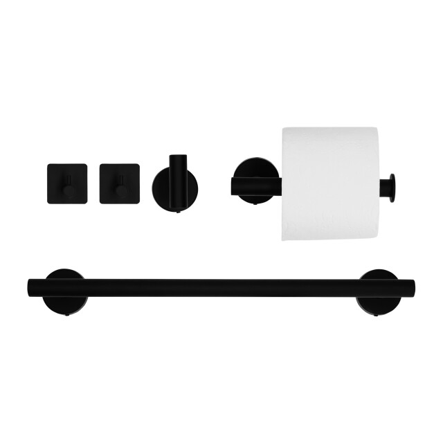 QUVIO Badkamer accessoires set (2x haakjes + toiletrolhouder + handdoekhouder) 5 delig rvs - 2269274 large