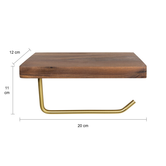 QUVIO Toiletrolhouder metaal met telefoon plank donker hout + goud 1395506 large