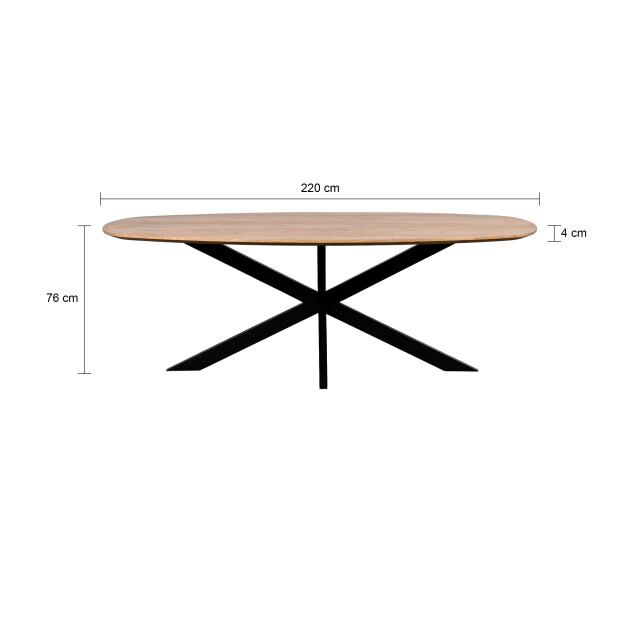 QUVIO Eettafel sofia – deens ovaal – 220x110 cm – stalen kruispoot – fsc®-gecertificeerd mangohout – zwart – naturel 2933684 large