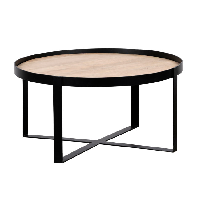 QUVIO Salontafel anna – rond – fsc® mangohout – zwart – naturel 2933687 large