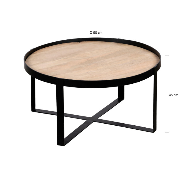 QUVIO Salontafel anna – rond – fsc® mangohout – zwart – naturel 2933687 large